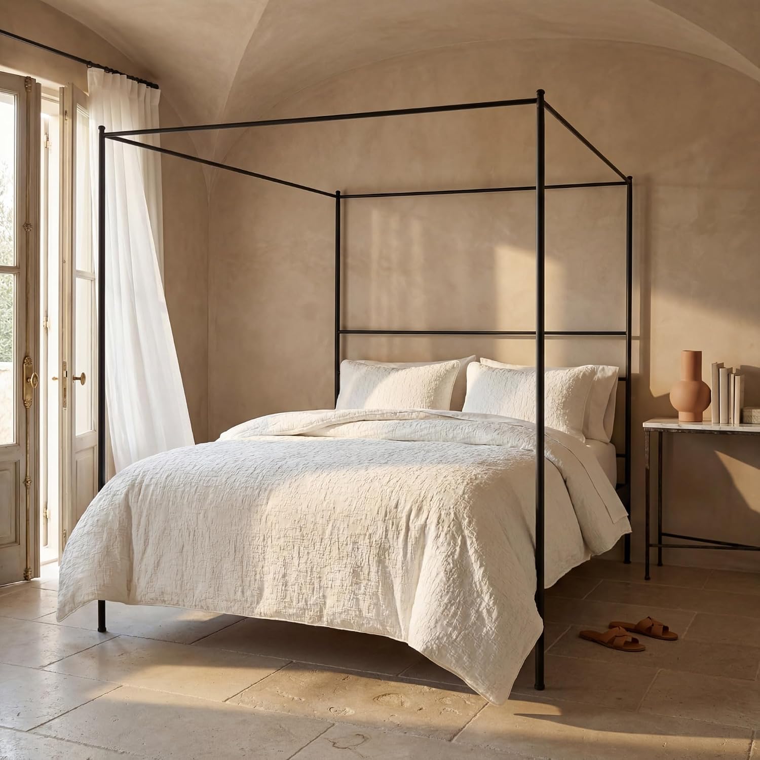 HiEnd Accents Porto Matelassé 3 Piece Duvet Cover Set with Pillow Shams, King Size, Cotton Vintage White Textured Modern Boho Chic Casual Luxury Bedding, 1 Comforter Cover, 2 Pillowcases
