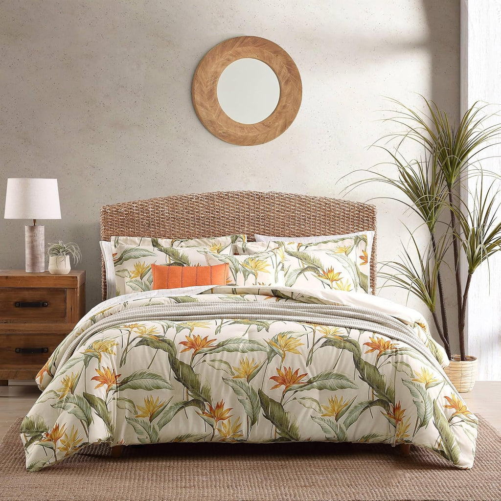 Tommy Bahama - King Comforter Set, Soft Woven Bedding with Matching Pillowcases & Bonus Throw Pillows, Medium Weight for Year Round Comfort, 5 Piece Bed Set (Birds of Paradise Off-White)