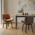 Zouron Mid Century Modern Dining Chairs Set of 2, Faux Leather Upholstered Dining Room Chairs with Black Oak Bentwood, Accent Side Chair for Small Space Living Room Bedroom, Channel Stitch, Brown
