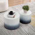 Round Coffee Table Set of 2, Modern Circle Nesting Coffee Table Double Wood End/Side Table for Living Room Small Spaces, Minimalist Abstract Mist Gradient - Black to White,18.9' & 14.96'