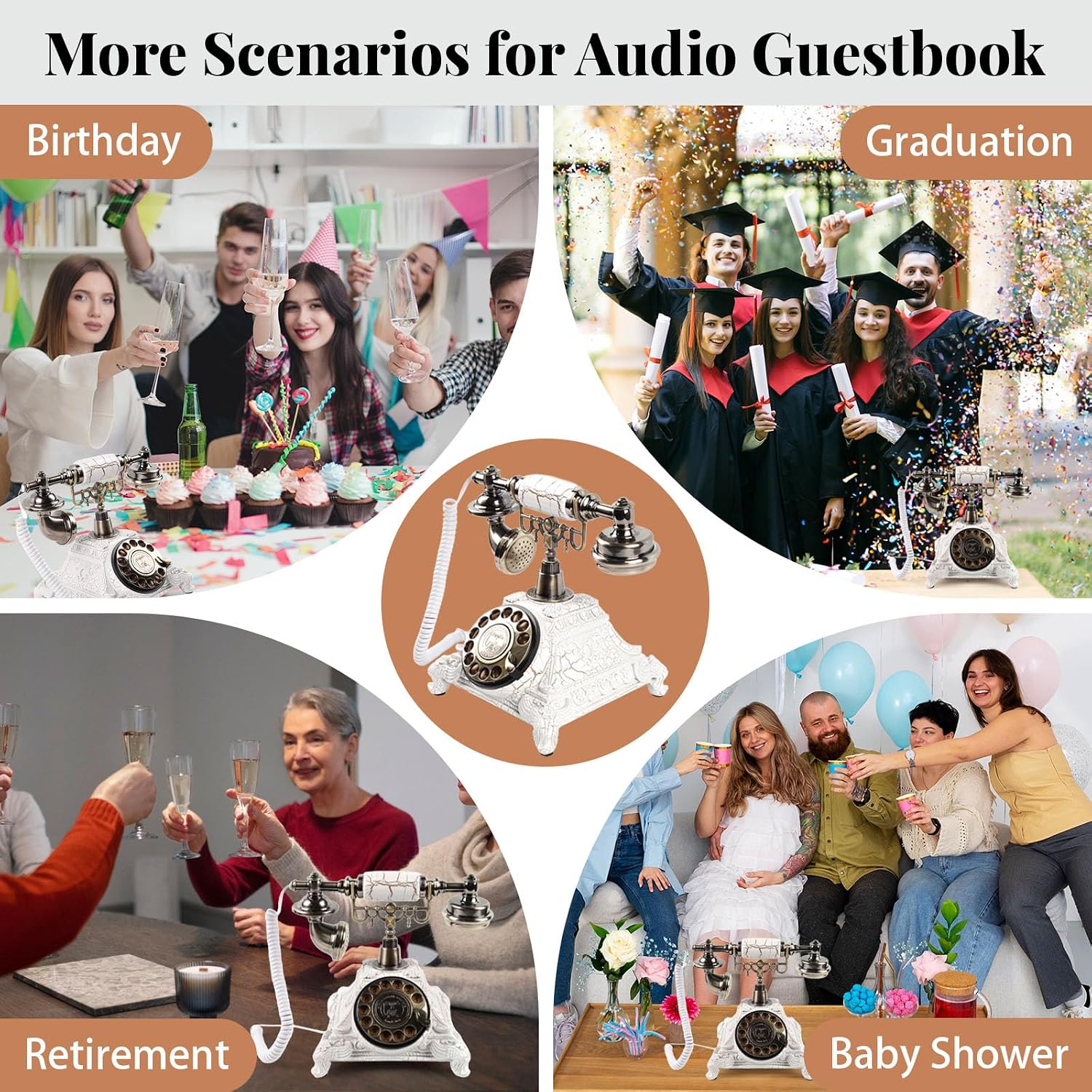 Audio Guest Book Wedding Phone, FESTRING Audio Guestbook, Recording Wedding Phone Guest Book, Retro Design Perfect for Weddings/Anniversaries/Parties/Birthday/Graduation/Baby Shower/Retirement, White