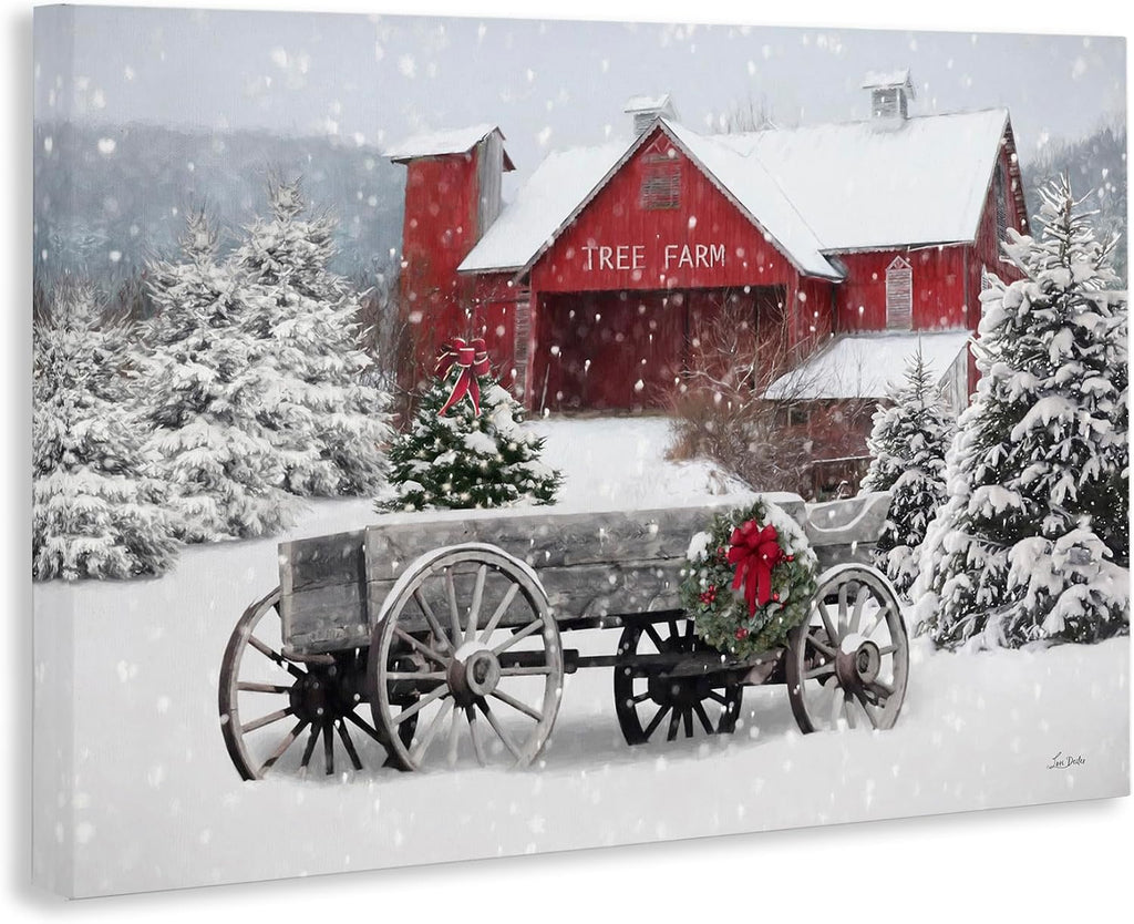 Stupell Industries Winter Wagon & Barn Canvas Wall Art, Design by Lori Deiter