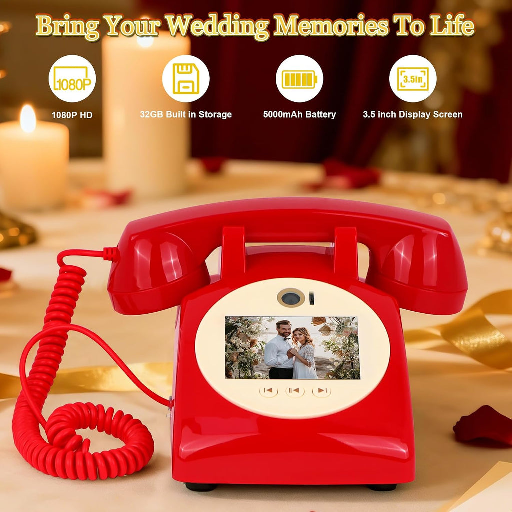 Video Audio Guest Book Wedding Phone, 1080P Video Guestbook Phone for Wedding, Bridal Shower, Birthday Party, Baby Shower, Anniversary Engagement (Bordeaux Red)