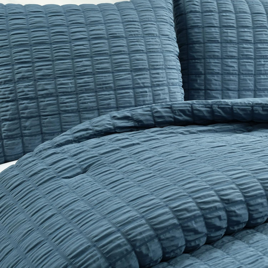 Lush Decor Crinkle Textured Dobby 3 Piece Comforter Set, Full/Queen, Blue
