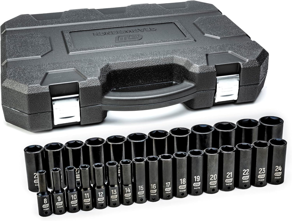GEARWRENCH 29 Pc. 1/2' Drive 6 Pt. Impact Socket Set, Deep, Metric - 84935N