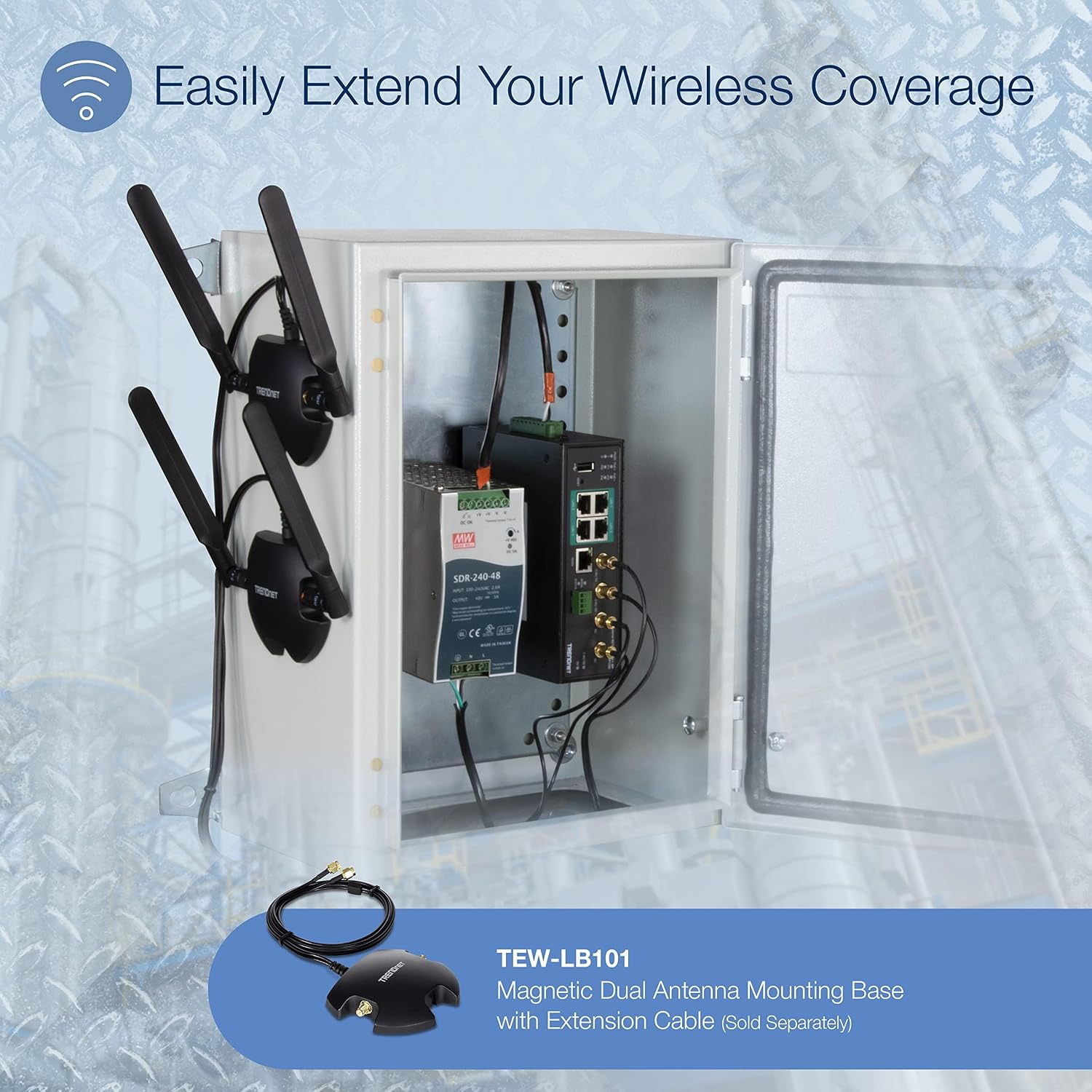 TRENDnet Industrial AC1200 Wireless Gigabit PoE+ Router, TI-WP100, IP30 Housing, Dual-WAN, Dual-Band WiFi, VPN, Inter-VLAN Routing