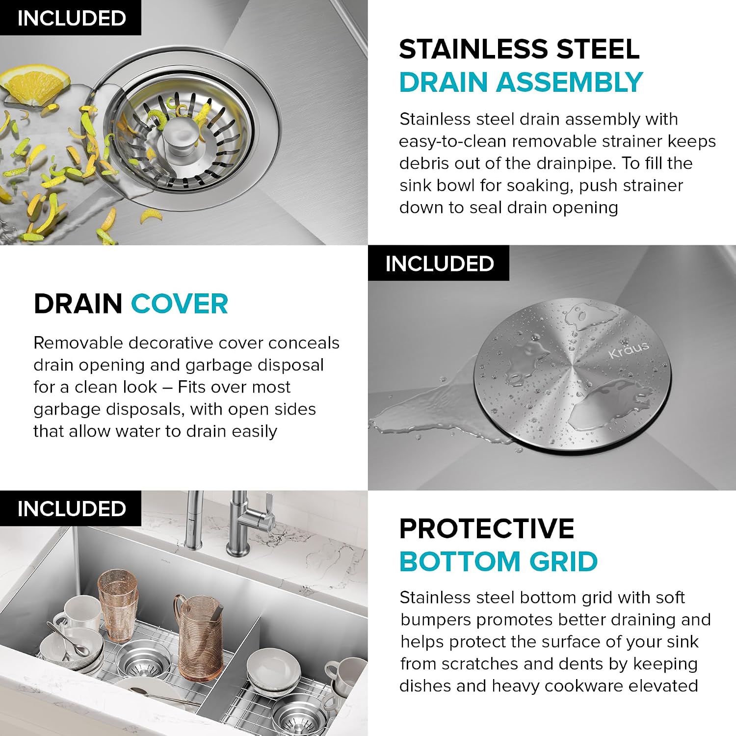 Kraus Kitchen Sinks Undermount - 32 Inch Stainless Steel Kitchen Sink, 60/40 Double Bowl, 16 Gauge, Model KHU103-32