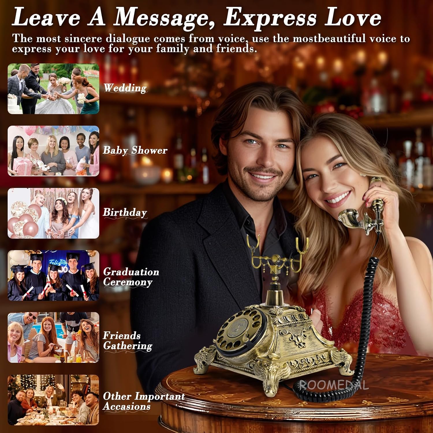 Audio Guest Book Wedding Phone, Vintage Audio GuestBook, Record Guest Messages for Weddings & Special Events, Customized Audio Keepsake for Memorable Occasions (Bronze)