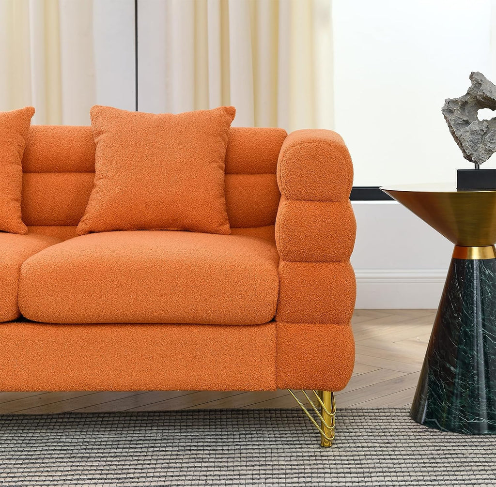 L-Shaped Sectional Couch, 81.5' Oversized Corner Sofa Teddy Boucle Comfy Cloud Modern Upholstered Deep Seat Set with Stylish Metal Legs for Living Room Home Office,Apartment, Orange
