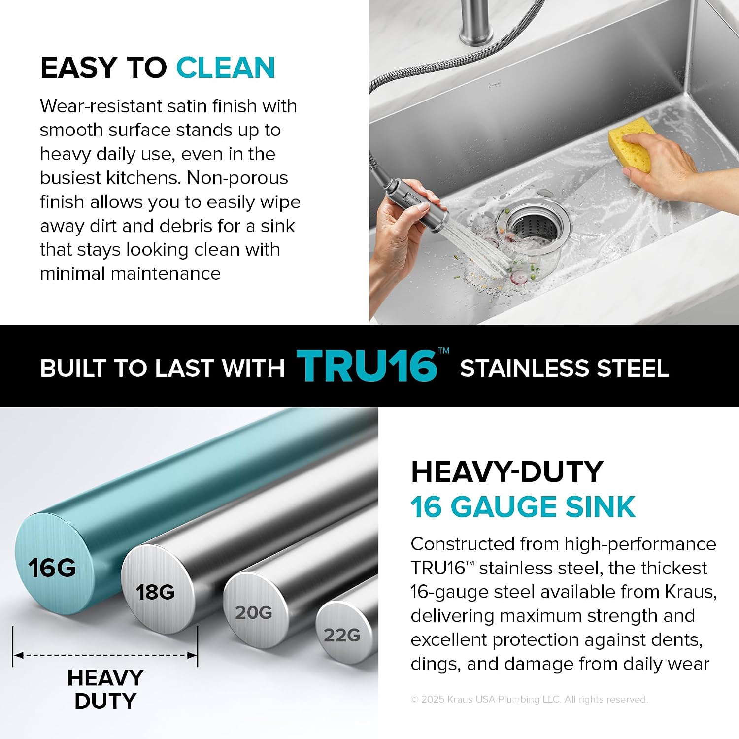 Kraus Kitchen Sinks Undermount - 32 Inch Stainless Steel Kitchen Sink, 60/40 Double Bowl, 16 Gauge, Model KHU103-32