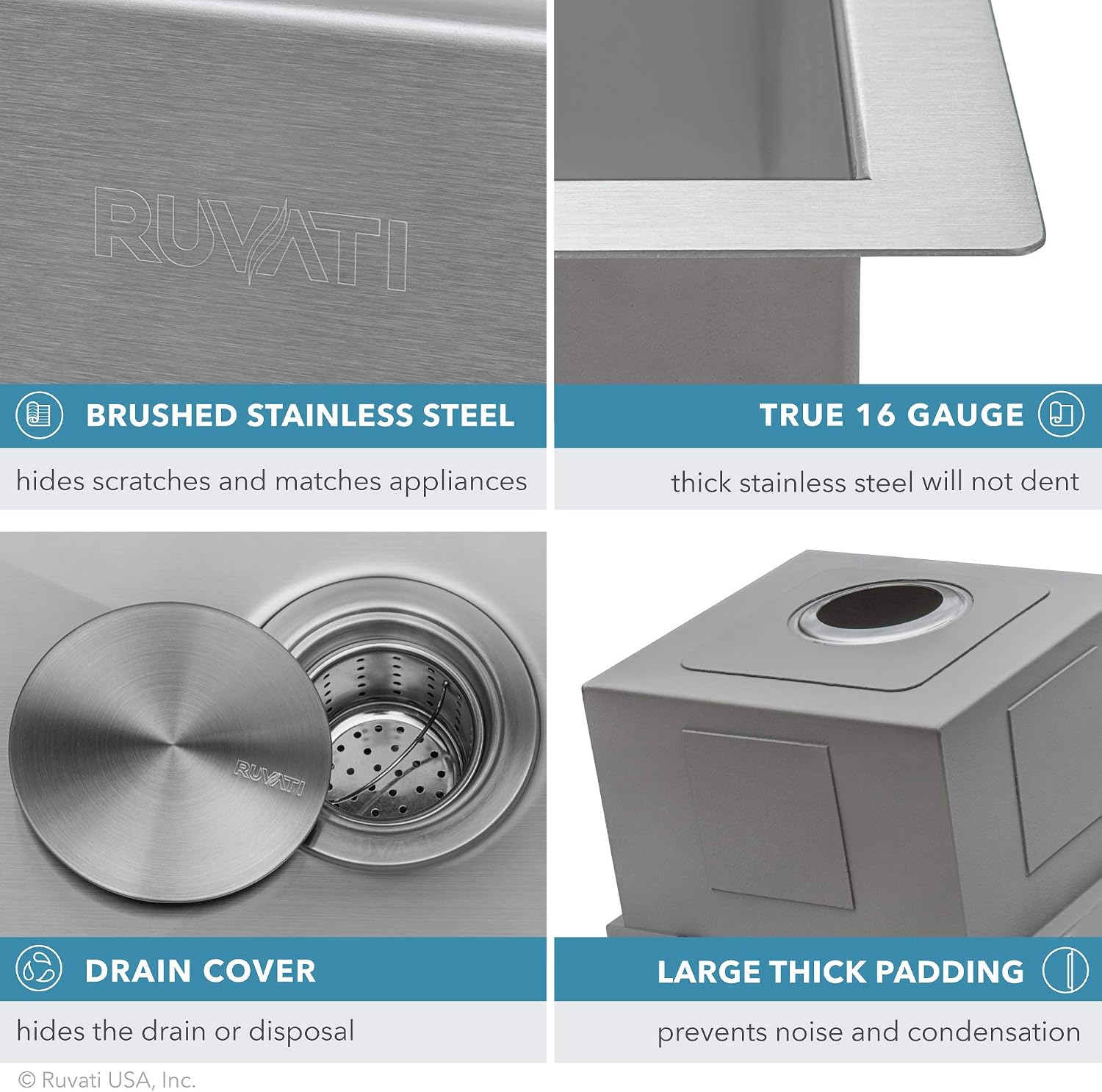 Ruvati 15-inch Workstation Bar Prep Sink Ledge Undermount 16 Gauge Stainless Steel Single Bowl - RVH8304