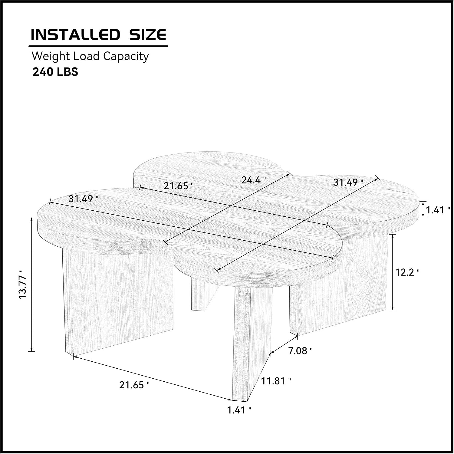 31.49' Nesting Coffee Table Set of 2 for Living Room, Couch/Bedroom Side, Unique Butterfly Shaped, Irregular Wood Fun Center Table for Small Space- Black