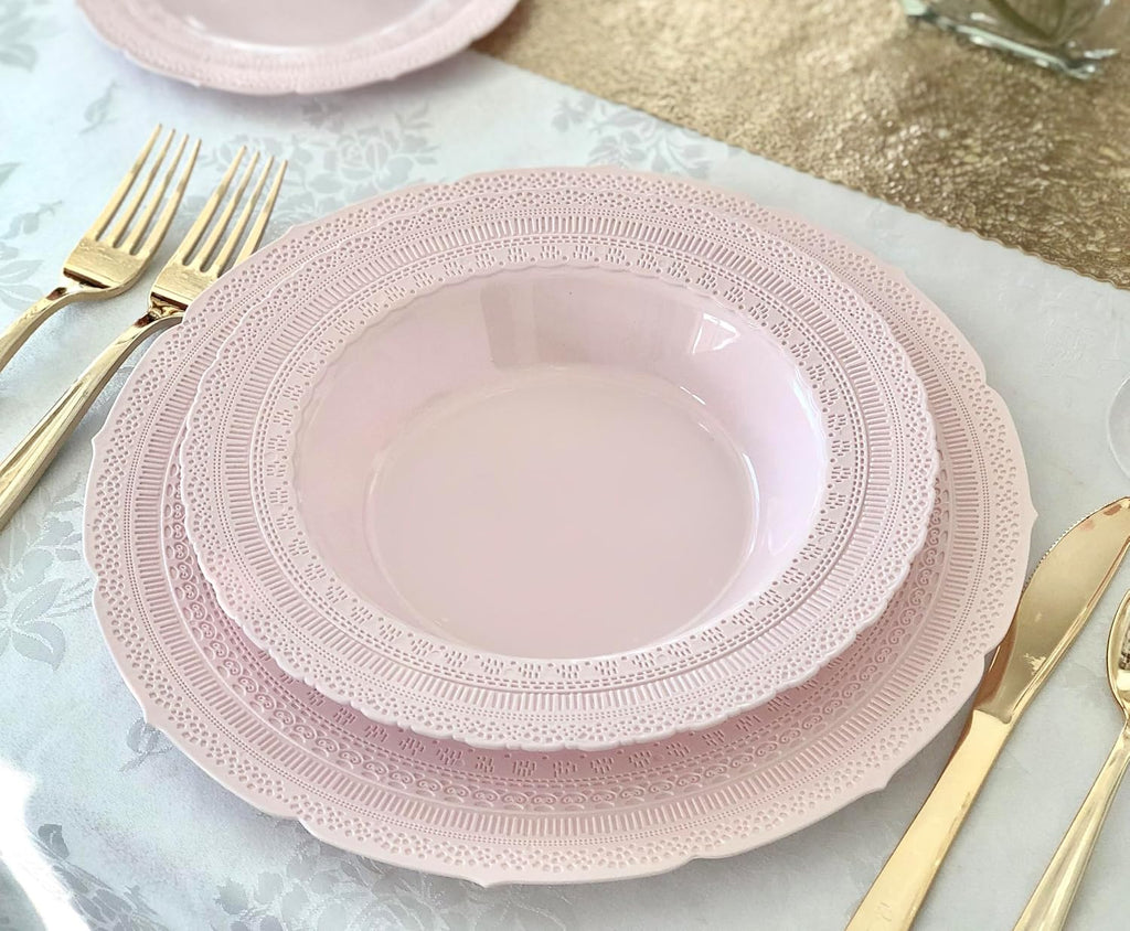 ' OCCASIONS ' 240 Bowls Pack, Extra Heavyweight Vintage Wedding Party Disposable Plastic Bowls (14 oz Soup Bowl, Chateau Blush Pink)