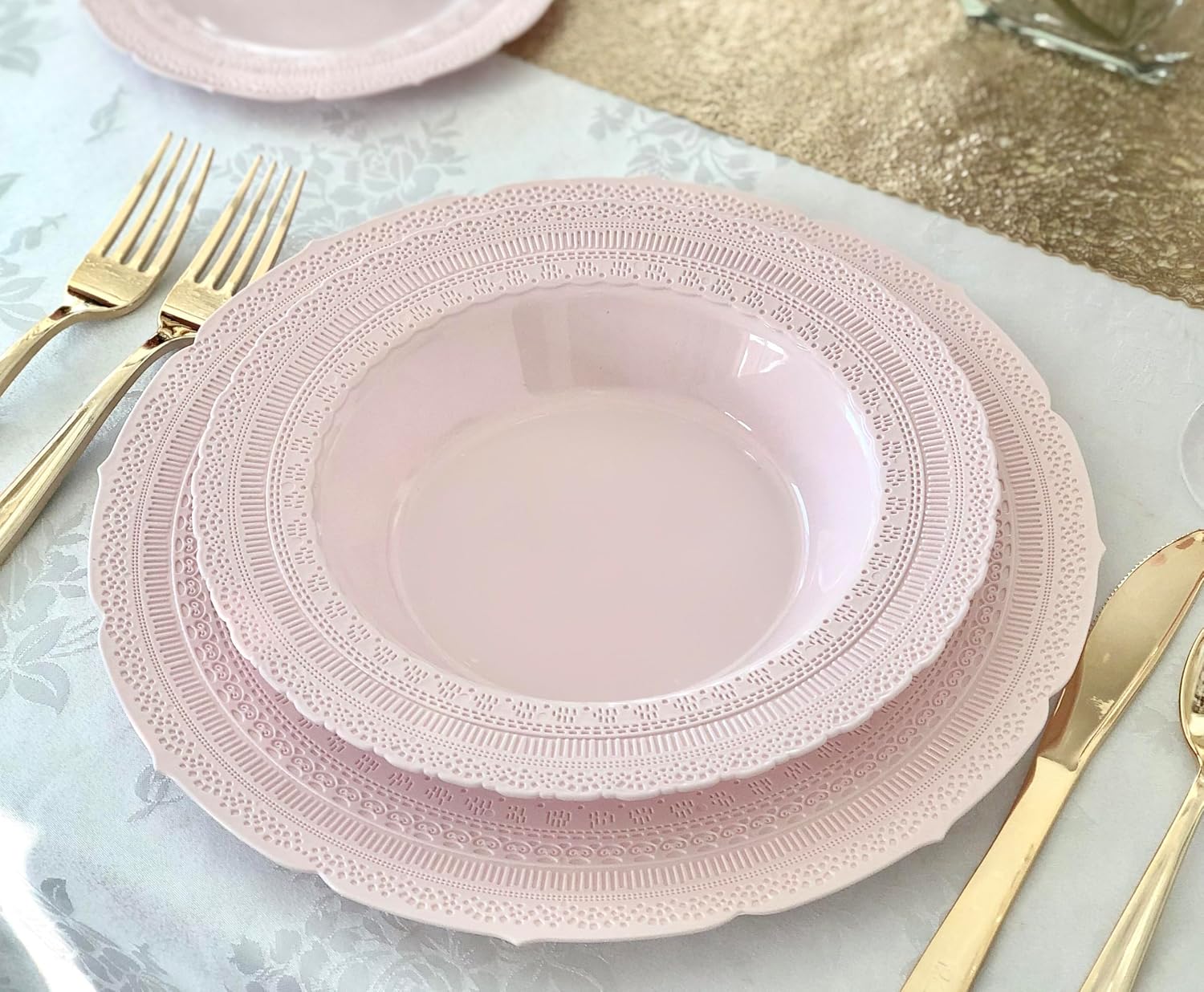 ' OCCASIONS ' 240 Bowls Pack, Extra Heavyweight Vintage Wedding Party Disposable Plastic Bowls (14 oz Soup Bowl, Chateau Blush Pink)