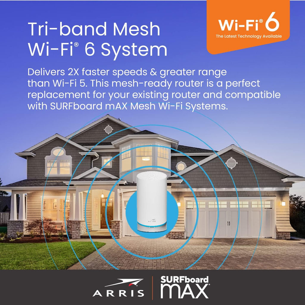 ARRIS Surfboard, SB8200 DOCSIS 3.1 Modem (1 Gbps Max Internet Speeds) & W21 AX6600 WiFi 6 Mesh Ready Router Bundle (WiFi Coverage up to 2,750 sq ft), 2 Year Warranty, Mesh with Your Cable Internet