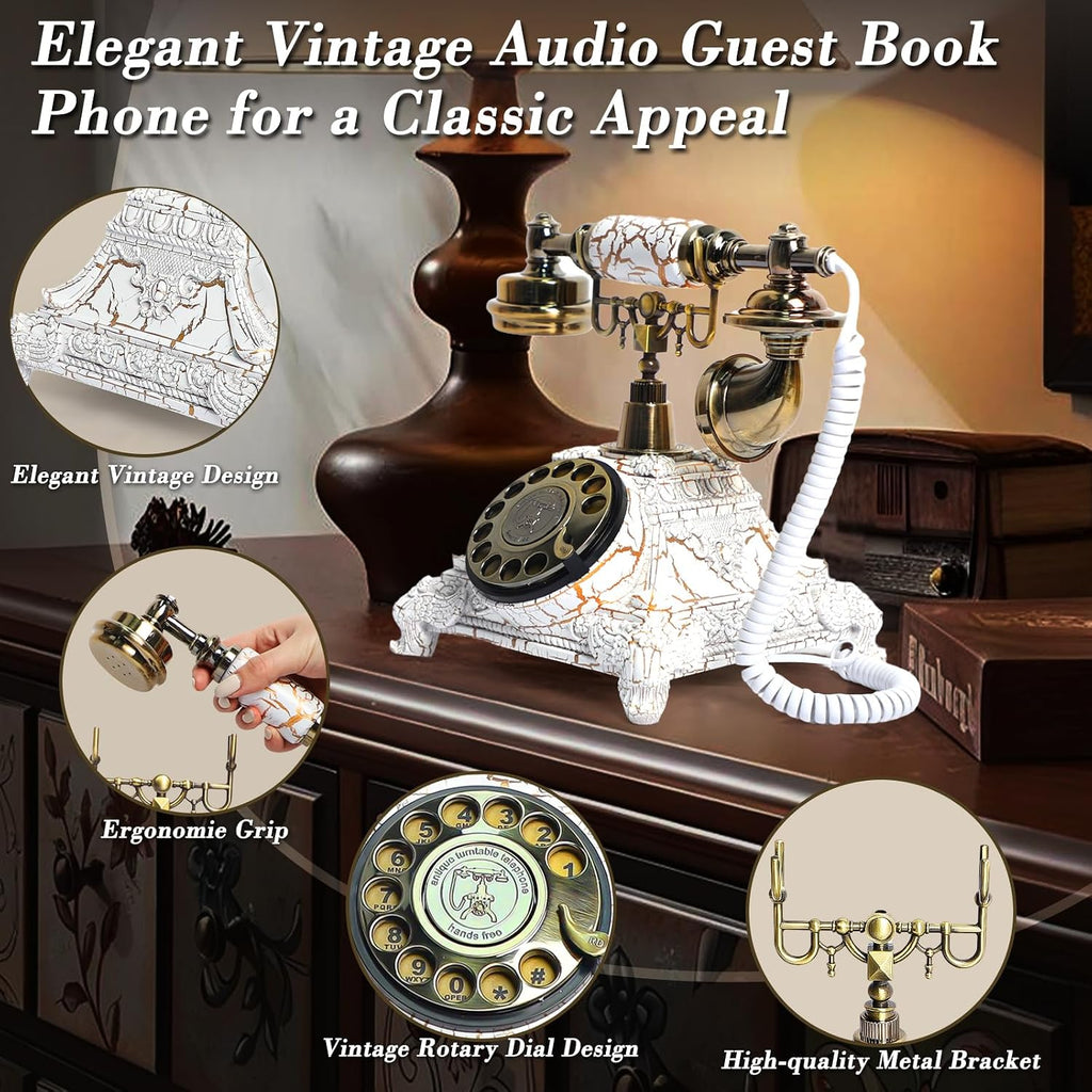 Audio Guest Book Wedding Phone, Vintage Audio GuestBook, Record Guest Messages for Weddings & Special Events, Customized Audio Keepsake for Memorable Occasions (Retro White)