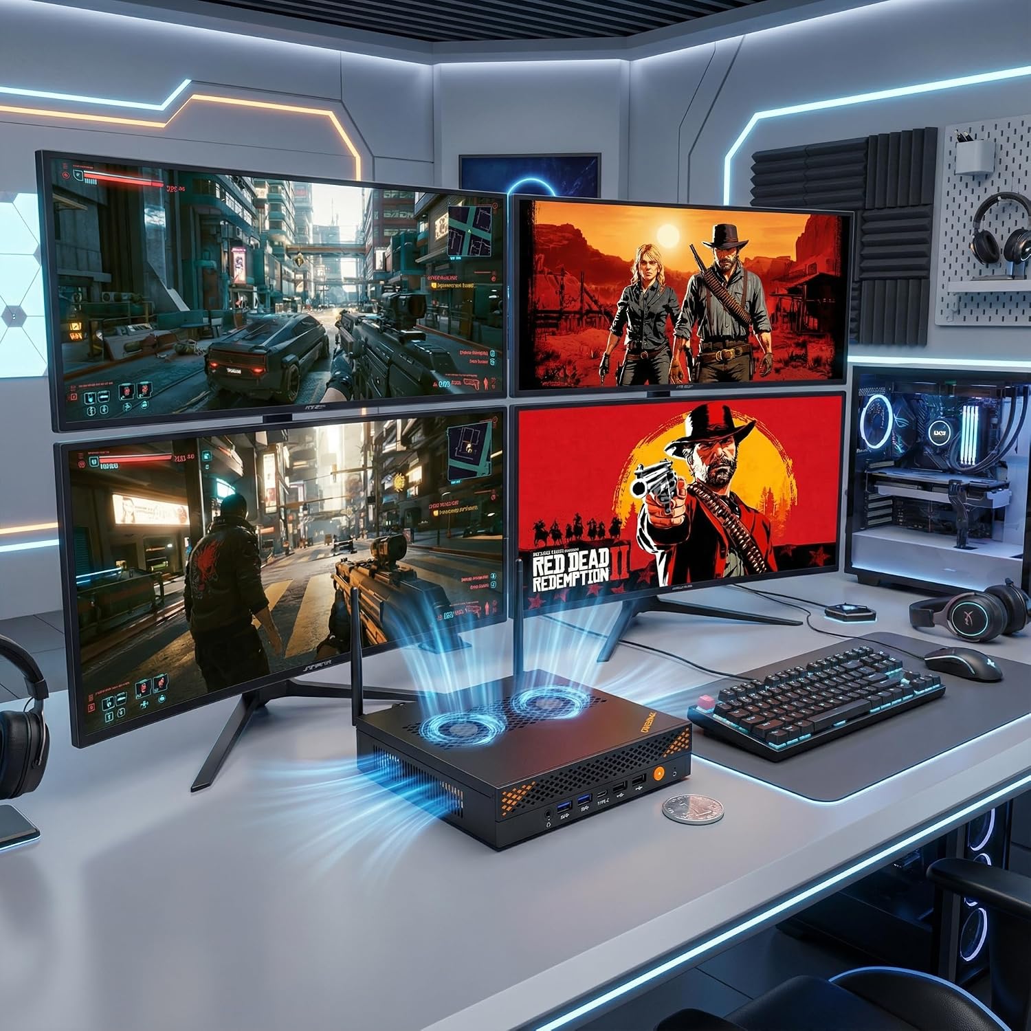 A2 Mini PC Workstation PC with VGA Port, Core i9 13900HK(Up to 5.4GHz), 32GB DDR5 1TB NVMe SSD, 8 USB A Ports/HDMI/DP(4K@144Hz)/USB C, WiFi 6, BT5.2, Home Business Mini Computers
