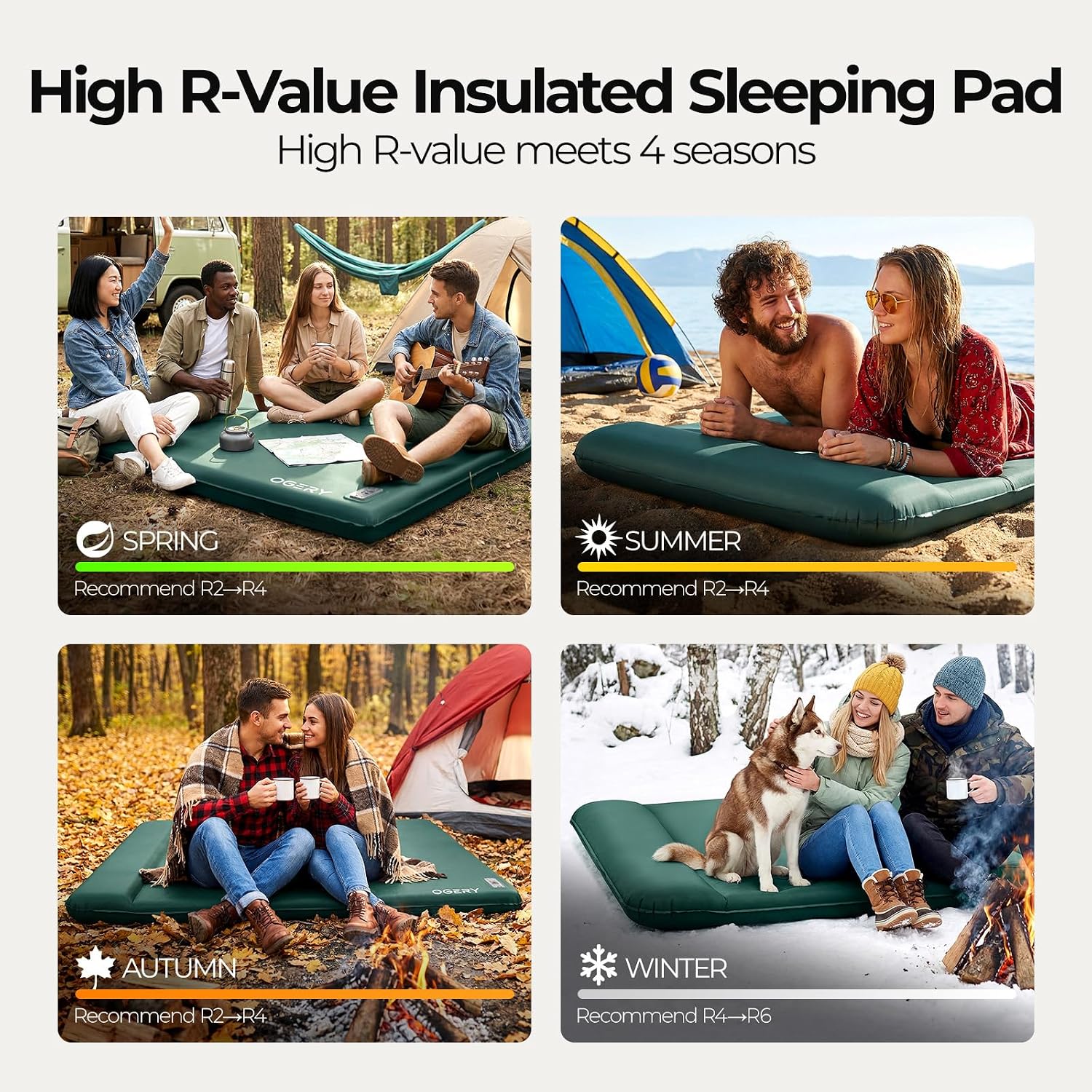 OGERY Self Inflating Sleeping Pad with Electric Pump, 3.15' Ultra-Thick Memory Foam Camping Pad, 4 Season Camping Mattress Pad with Built-in Pillow