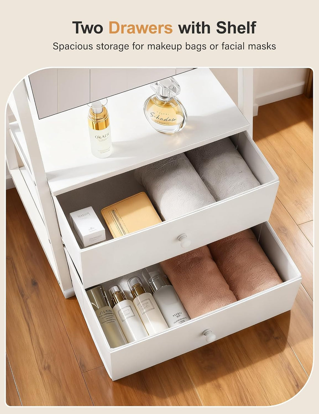 Nicetree Jewelry Cabinet Armoire with 2 Drawers, Lockable Standing Mirror Jewelry Cabinet, Full Length Mirror with Jewelry Storage, Gift Idea, Pure White