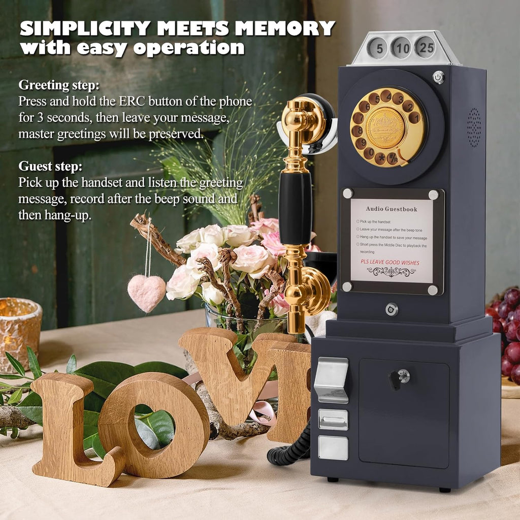 UKBW Audio Guest Book Wedding Phone, Audio Phone guestbook, Audio guestbook,Record Guest Voice Messages, Preserve Your Special Occasions for Party Wedding Birthday Graduation Baby Shower(Black)