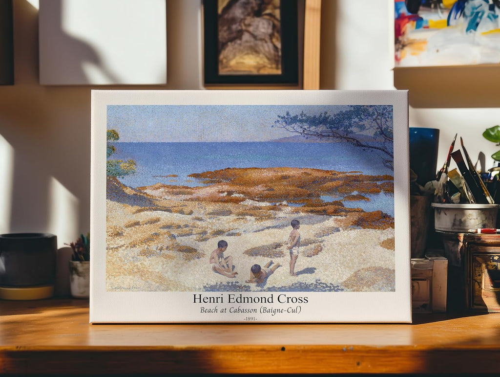 Poster Master Vintage Henri Edmond Cross Canvas - Retro Beach At Cabasson Print - Baigne-Cul Art - Aesthetic Impressionism - Classic Painting - Living Room Wall Decor - 24x32 STRETCHED Canvas