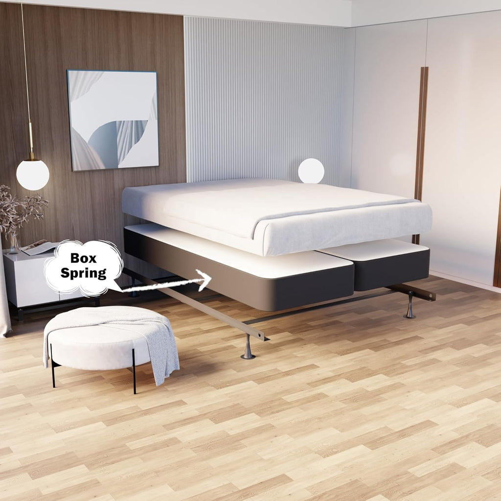 Treaton, 4-Inch Sturdy Wood Box Spring for Mattress Support - Durable and Fully Assembled, Natural Wood Foundation for Full, Gray