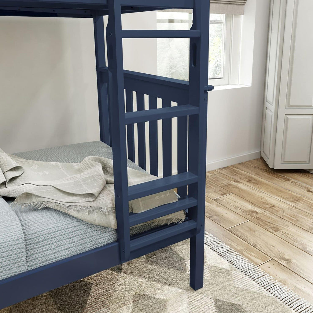 Plank+Beam Wooden Bunk Bed, Classic Twin Over Twin Platform Bed Frame with Ladder and Wood Slats for Adult, Space Saving Bed, Easy to Assemble, No Box Spring Needed, Blue