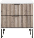 Manhattan Comfort Dumbo Fluted Nightstand with 2 Drawers, Gold Metal Legs and Metal Handles, Tool-Free Assembly Modern Bedside Accent Table with Storage for Bedroom, Living Room in White & Rustic Grey