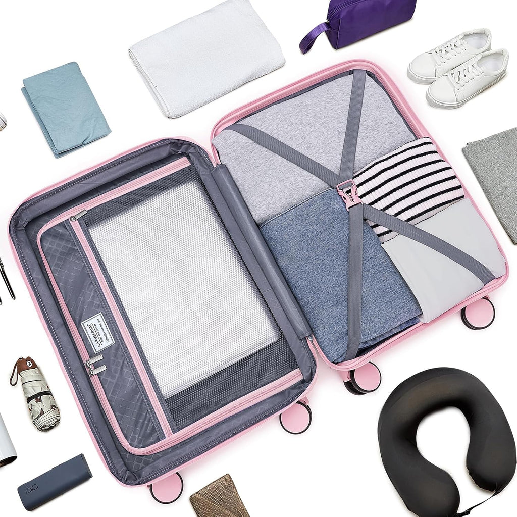 LARVENDER Luggage Sets 5 Piece Suitcases with Wheels Durable Hardshell Expandable Carry On with Lightweight Checked Duffel Bag Sets for Family Travel (28/24/20inch, Light Pink)