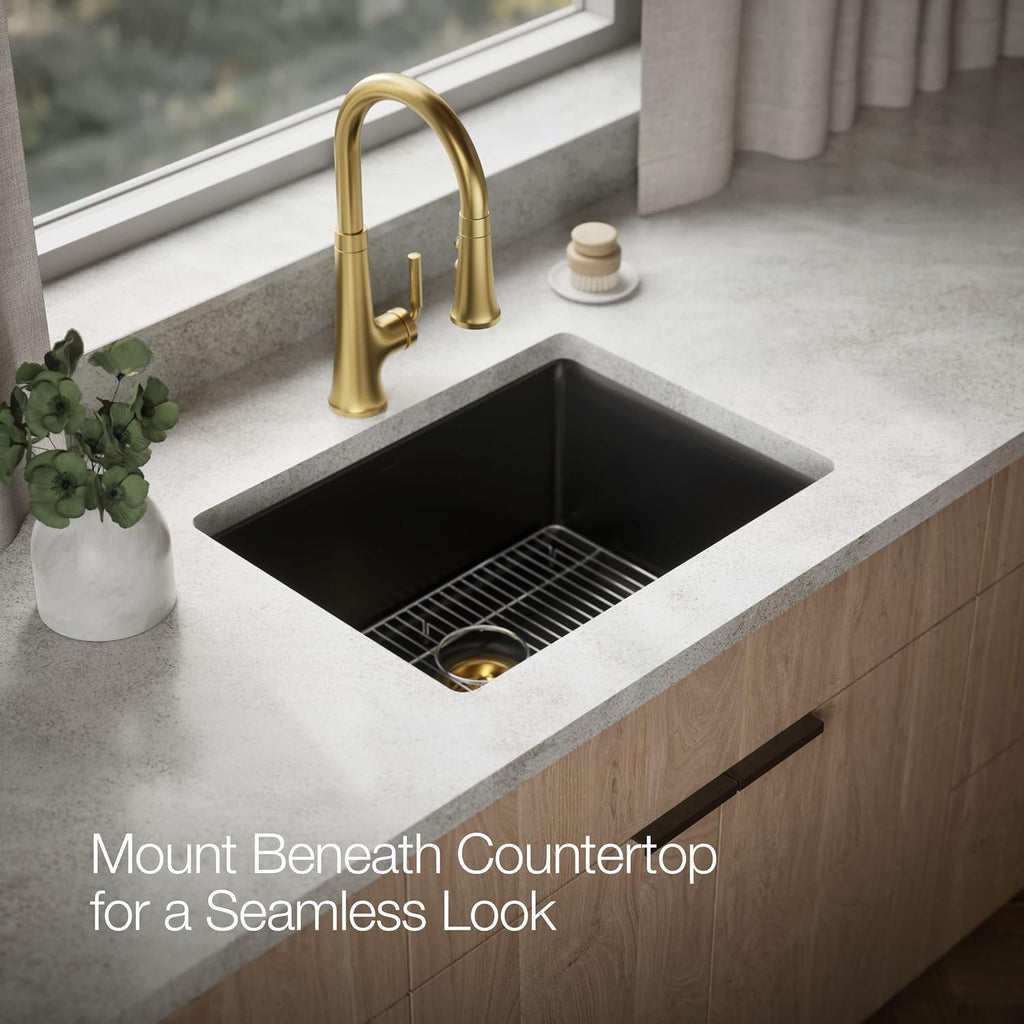 KOHLER 28003-1-CM1 Kennon® 25' Top-/Undermount Single-Bowl Kitchen Sink, Includes Sink Rack, Matte Black