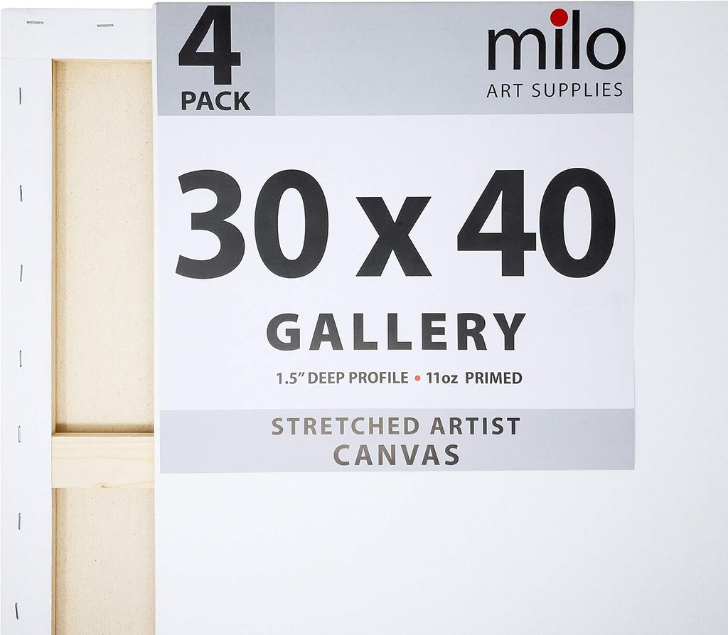 milo Stretched Artist Canvas | 30x40 inches | 4 Pack | 1.5' inch Thick Gallery Profile | 11 oz Primed Large Canvases for Painting, Ready to Paint Art Supplies for Acrylic, Oil