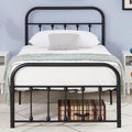 VECELO Twin Size Victorian Style Metal Bed Frame with Headboard Classic Metal Platform Bed Frame Mattress Foundation with Footboard/Under Bed Storage/No Box Spring Classic Black