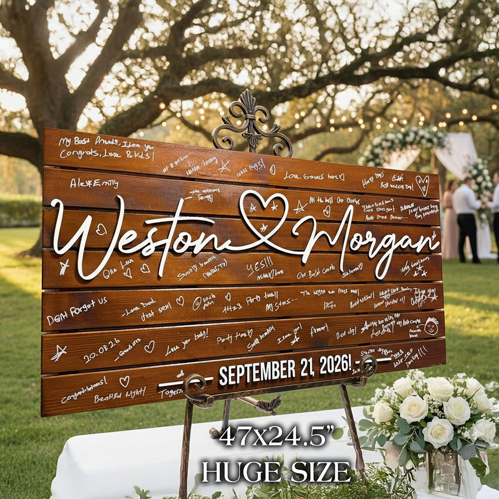 Personalized Huge Size Wedding Guest Book Alternative Sign, Pallet Themed Rustic Wood Guestbook Sign for Reception, Custom Last Name & Wedding Date Wall Art, Unique Wedding Decor & Gift for Couples (XXXL 47x24.5')