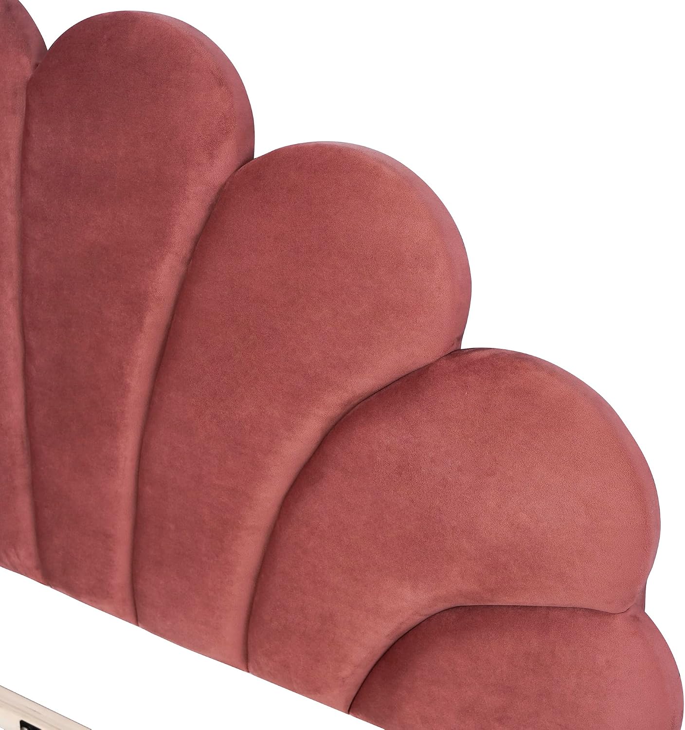 Full Size Velvet Upholstered Platform Bed with Flower Pattern Headboard,Bedroom Wood Bed Frame W/Wooden Slats Support,No Box Spring Needed,for Guest Room,Apartment,Bean Paste Red