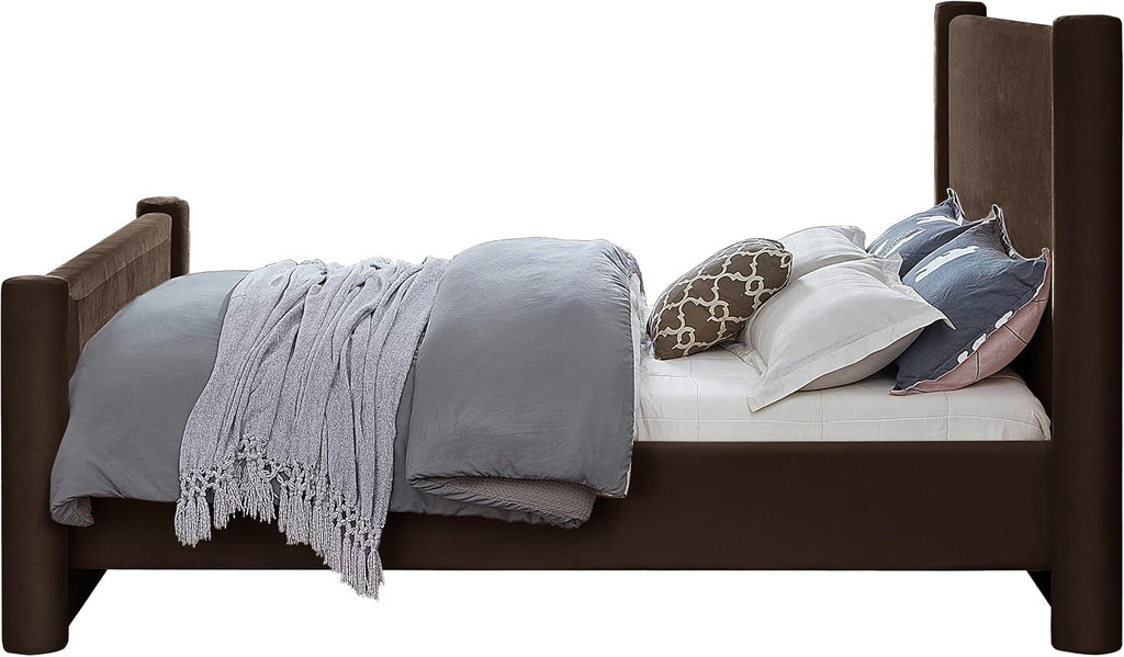 Meridian Furniture B1298Brown-Q Elias Collection Modern | Contemporary Queen Bed with Soft Brown Velvet, Solid Wood Inner Frame, 73.5' W x 88.5' D x 52' H, Brown, Queen