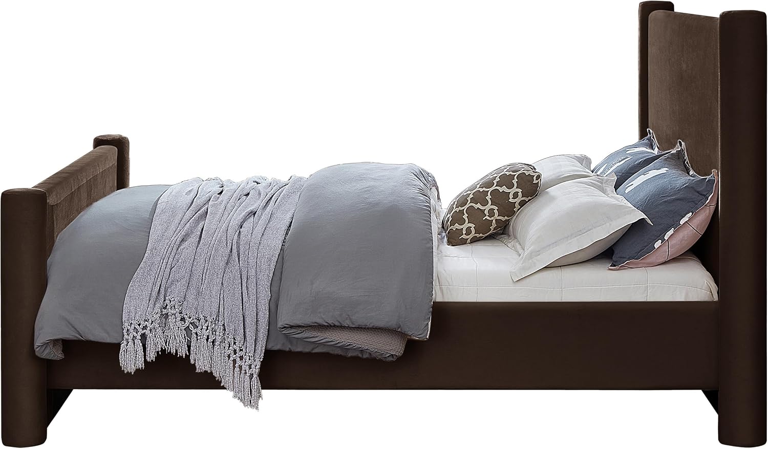 Meridian Furniture B1298Brown-Q Elias Collection Modern | Contemporary Queen Bed with Soft Brown Velvet, Solid Wood Inner Frame, 73.5' W x 88.5' D x 52' H, Brown, Queen