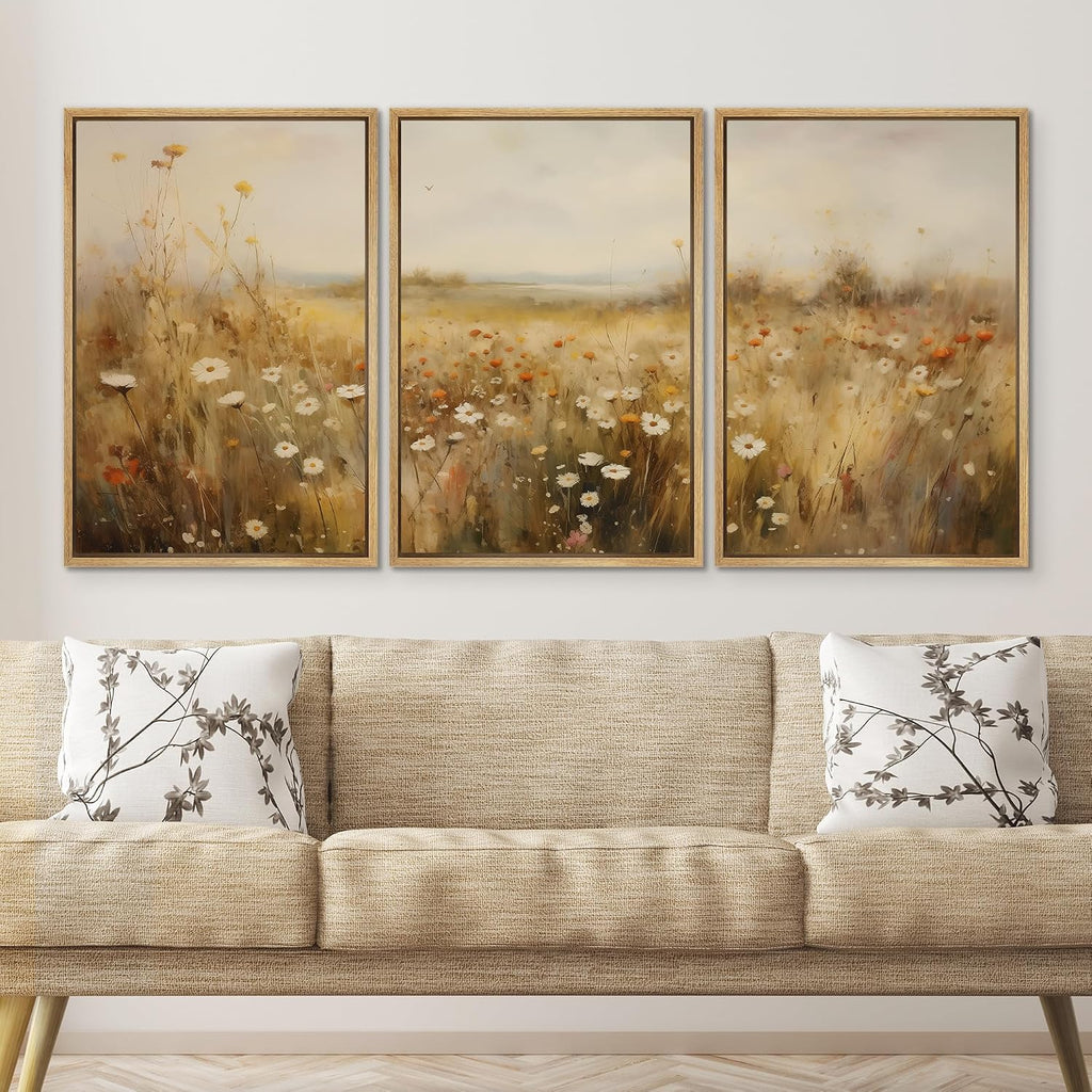 SIGNWIN Framed Canvas Print Wall Art Set Wildflower Meadow Pastoral Floral Illustrations Modern Colorful Ultra for Living Room, Bedroom, Office - 24'x36'x3 Natural