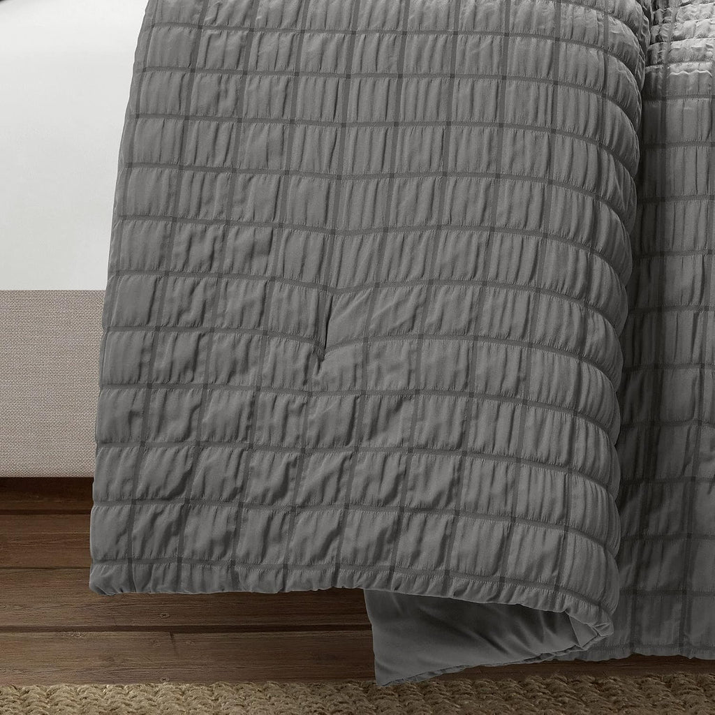 Lush Decor Crinkle Textured Dobby 3 Piece Comforter Set, King, Dark Gray