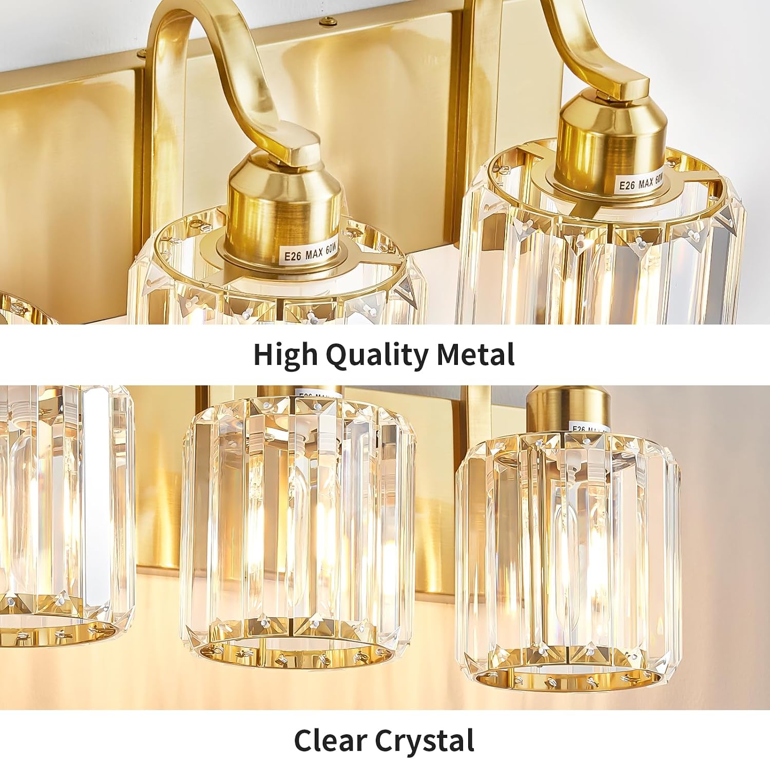 Modern Crystal Bathroom Vanity Light 5 Lights Crooked Gold Over Mirror Wall Lighting Fixture with Round Shade (Exclude Bulb)
