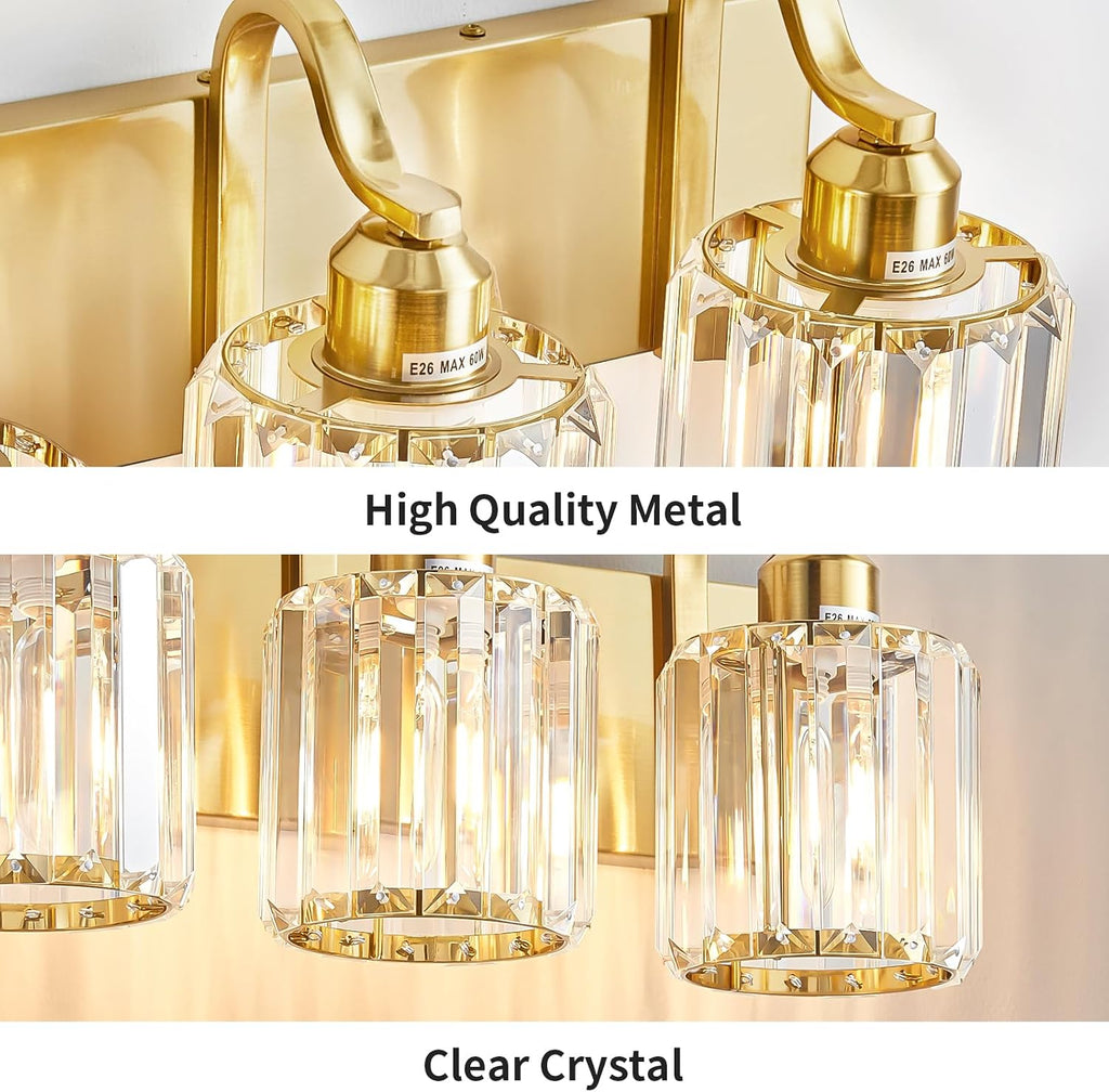 Modern Bathroom Vanity Light 6-Lights Brass Gold Vanity Light Crystal Wall Light Bathroom Light Fixtures with Round Shade (Exclude Bulb)