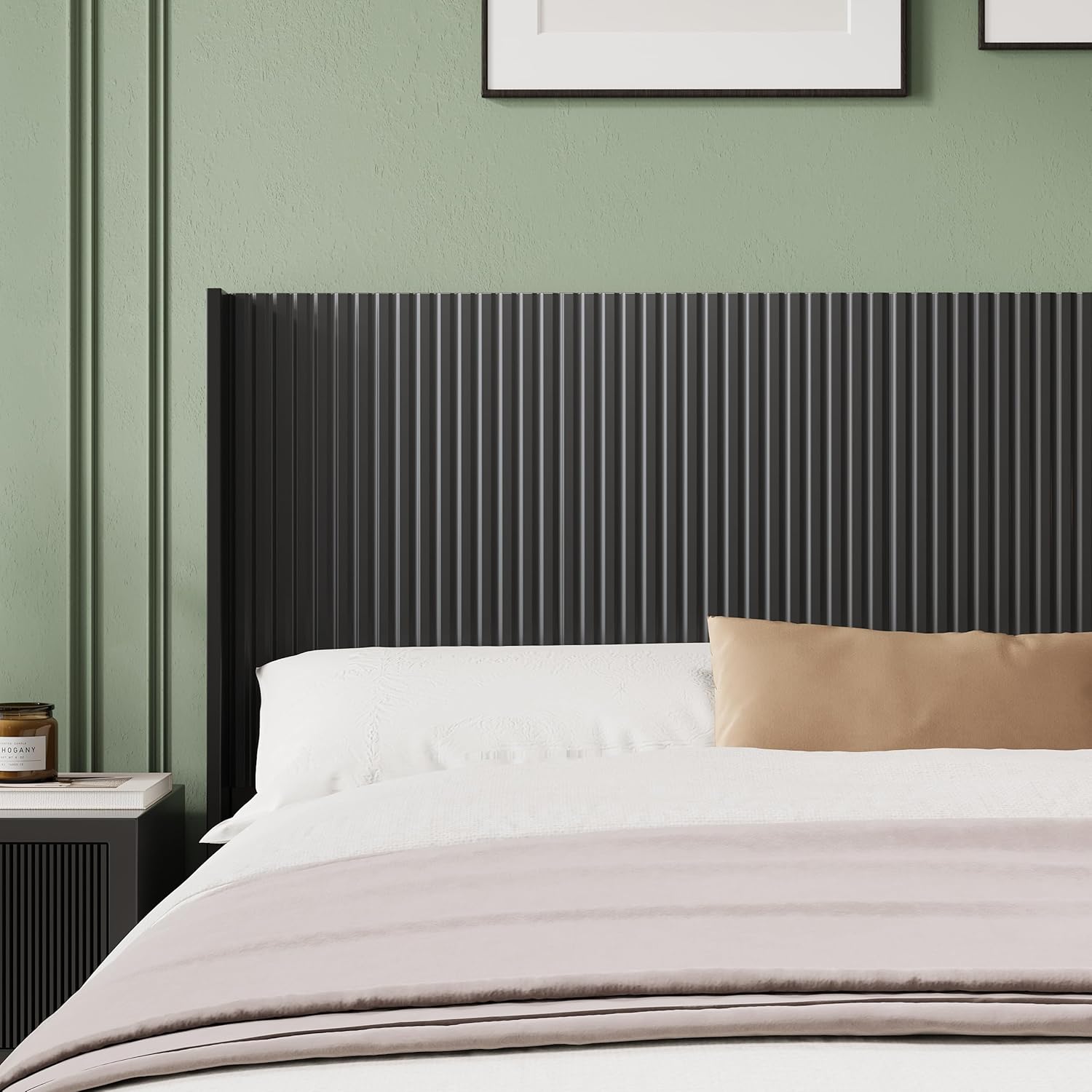 Huatean Home 80.3' Wide Wooden Headboards King Size, Modern Wood Headboard King Size Headboard Only, Farmhouse Head Board Only, Wall Mounted Head Board, Boho Headboards, Black