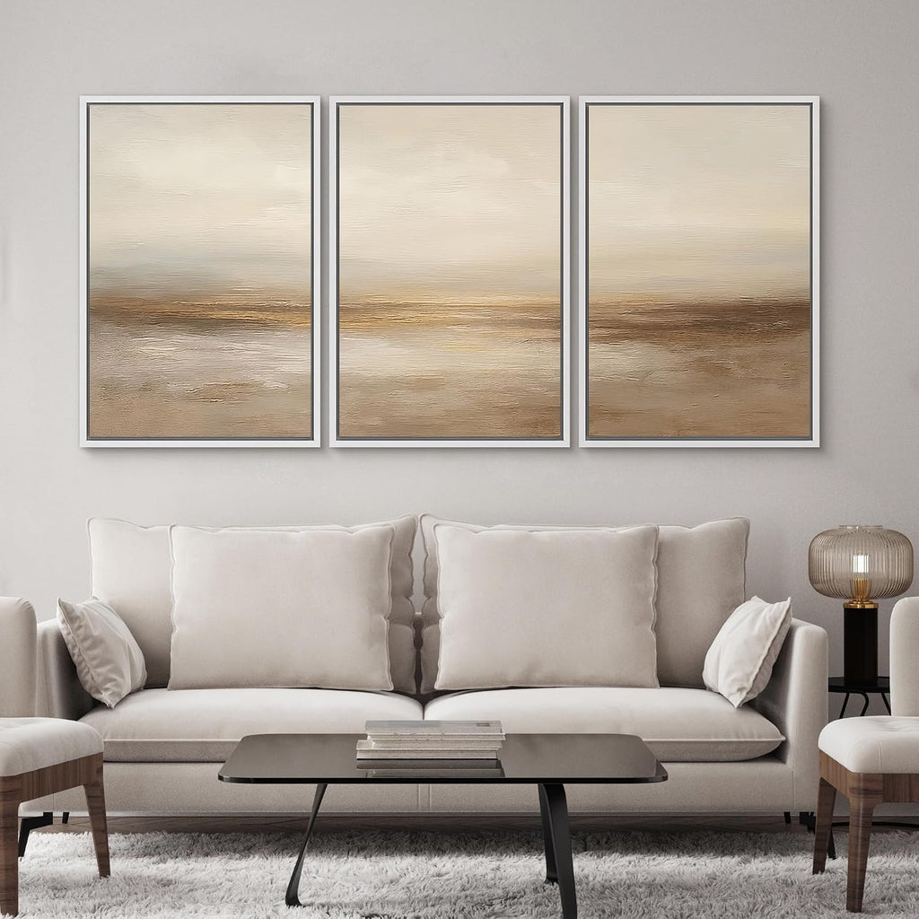 SIGNWIN Framed Wall Art Print Set Beige & Gold Horizon Abstract Minimalist Illustrations Modern Art Chic Multicolor for Living Room, Bedroom, Office - 24'x36'x3 White