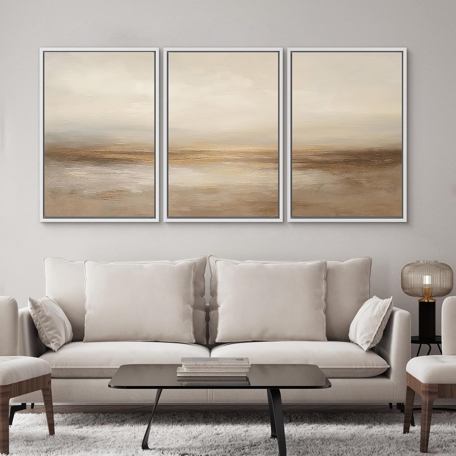 SIGNWIN Framed Wall Art Print Set Beige & Gold Horizon Abstract Minimalist Illustrations Modern Art Chic Multicolor for Living Room, Bedroom, Office - 16'x24'x3 White