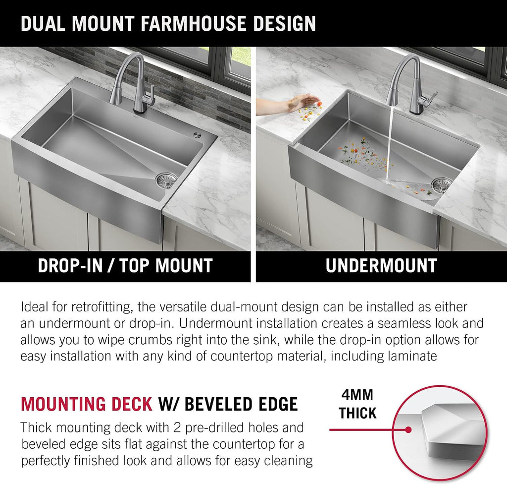 DELTA FAUCET Delta Lenta 30-inch Retrofit Farmhouse Apron Front 16 Gauge Stainless Steel Single Bowl Kitchen Sink for Undermount/Drop-In Installation with Accessories, 95J132-T30S-SS