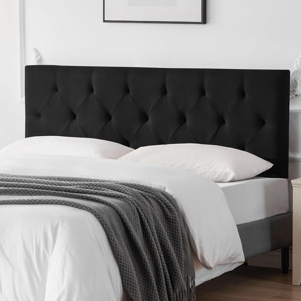 Howjoe Linen Upholstered Headboard King Size, Modern Diamond Tufting Solid Wood California King Headboard Only, Adjustable Height from 37' to 51' Head Board, Bed Frame or Wall Mount Headboards, Black