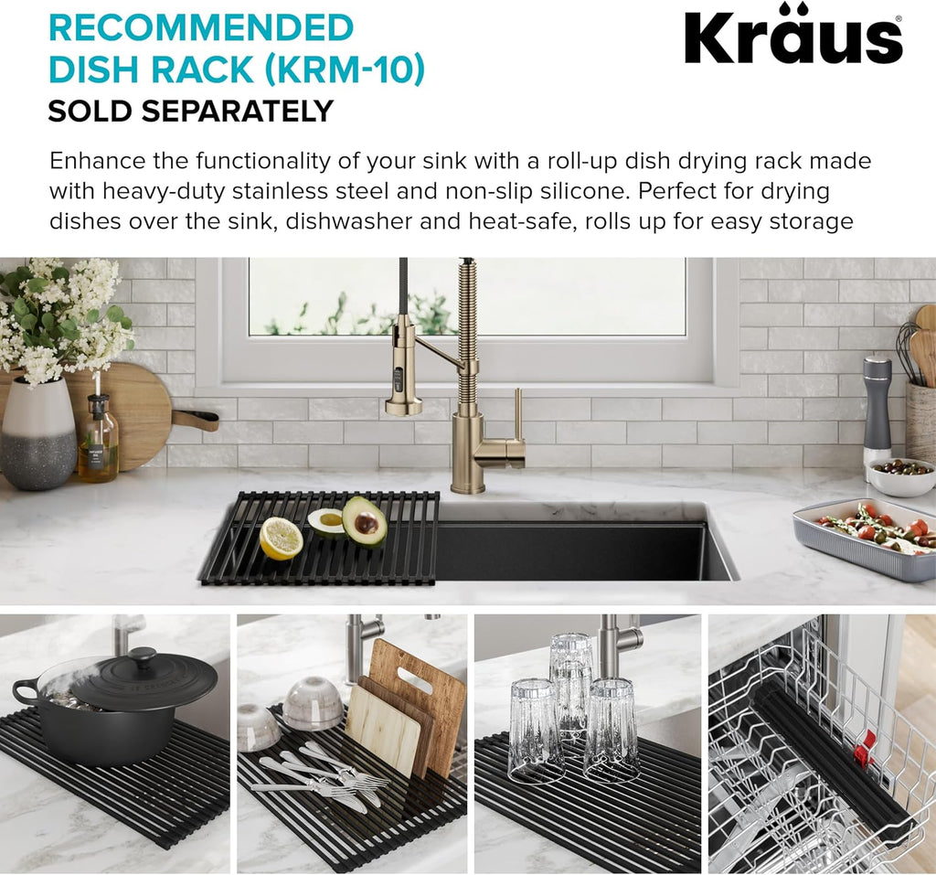 KRAUS Quarza 31-inch Undermount Single Bowl Granite Kitchen Sink in Black Onyx, KGU-413B