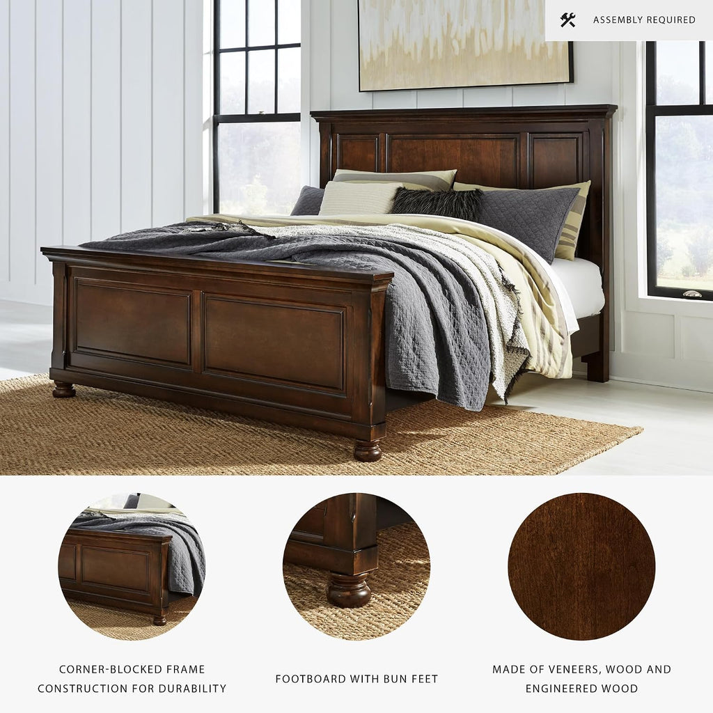 Signature Design by Ashley Porter Traditional King Panel Bed, Foundation or Box Spring Needed, Dark Brown