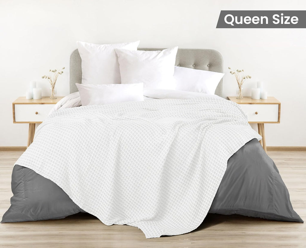 Utopia Bedding White 100% Cotton Waffle Blanket 300 GSM [Queen - 90x90 Inch] Soft Lightweight Breathable Bed Blanket for All Season (Pack of 8)