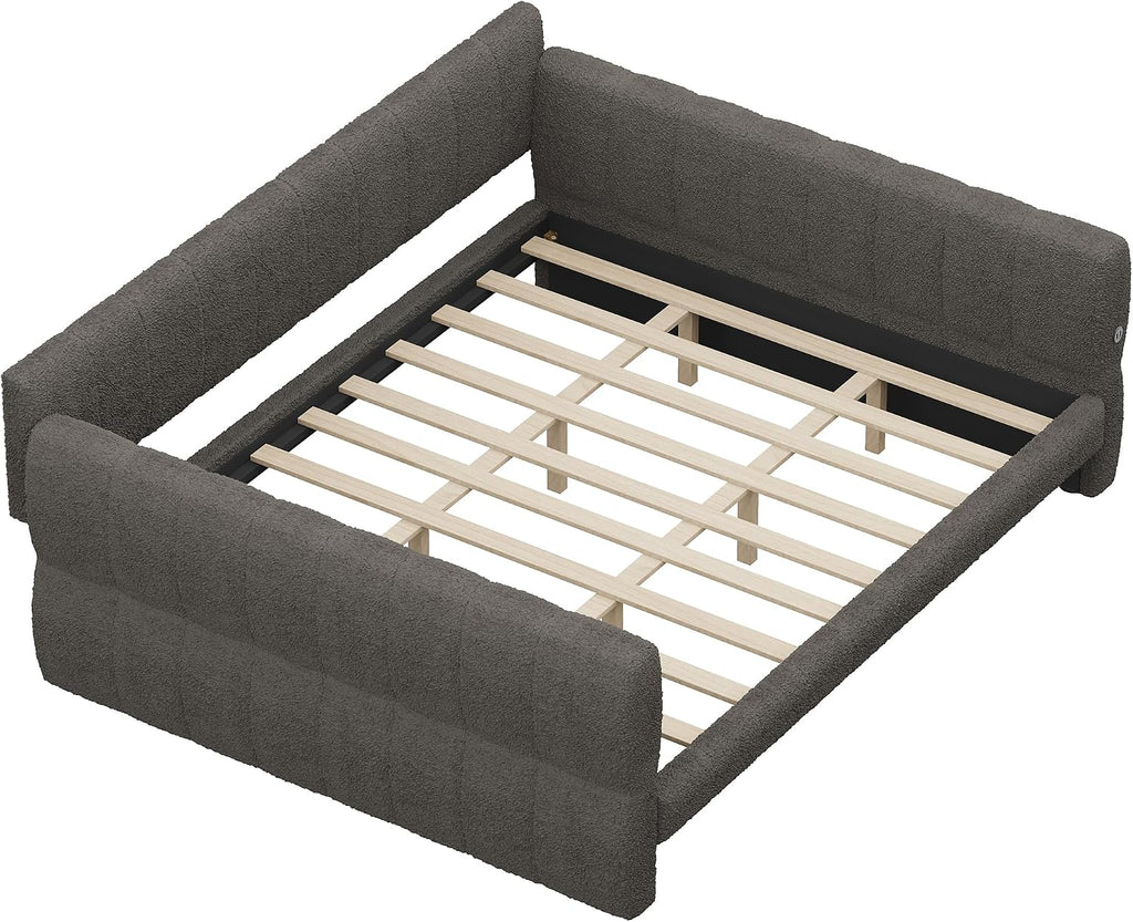 RuiSiSi King Size Daybed with USB, Upholstered Daybed Frame for Bedroom, Modern Daybed King with with USB, Gray