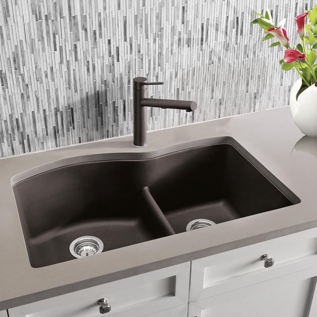BLANCO, Café Brown 441597 DIAMOND SILGRANIT 60/40 Double Bowl with Low Divide Undermount Kitchen Sink, 32' X 21'